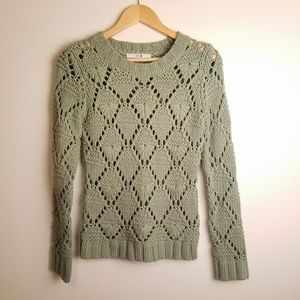 Green Diamind Pattern Crochet Sweater Small